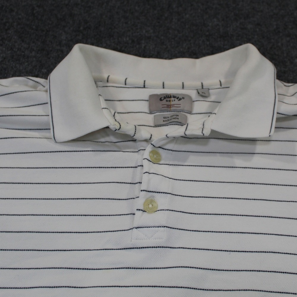 Callaway Golf Sport‎ White Black Stripe Short Sleeve Polo Shirt Mens XL Cotton